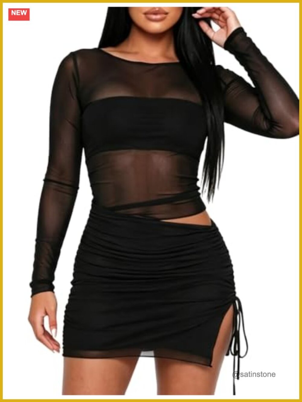 Women's 2 Piece Lace Long Sleeve Top and Mini Skirt Set Going Out Party